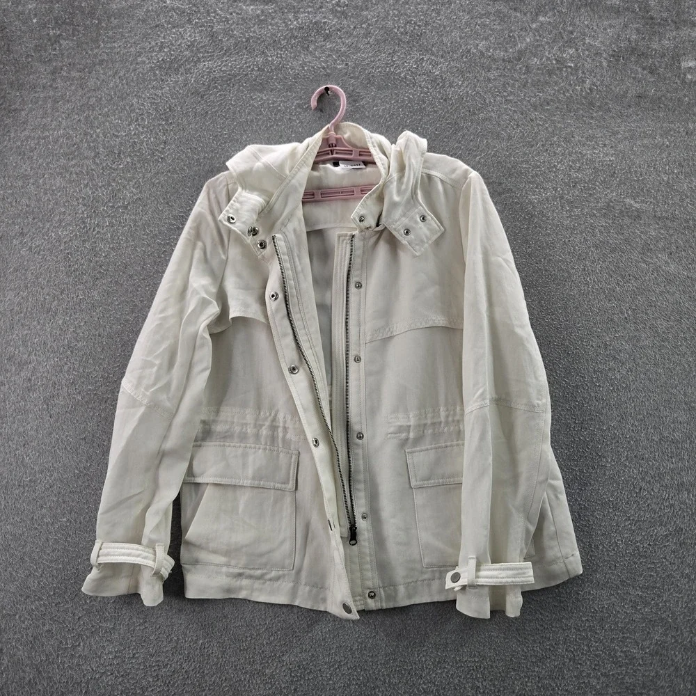 Vince Women Jacket M White Anorak Utility Snap‎ Button Zipper